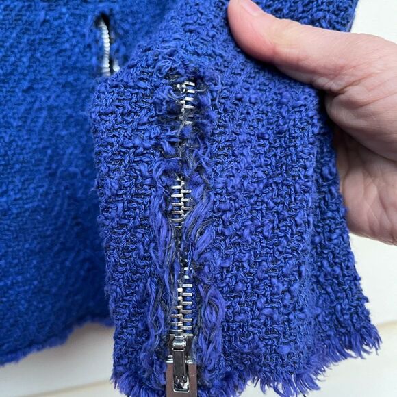 IRO Agnetay Royal Blue Tweed Boucle Cropped Zipper Jacket, Frayed Edge Detail, 2 - Picture 11 of 14